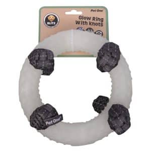 DOG TOY BLITZ GLOW IN THE DARK RING W/KNOTS GREY XL