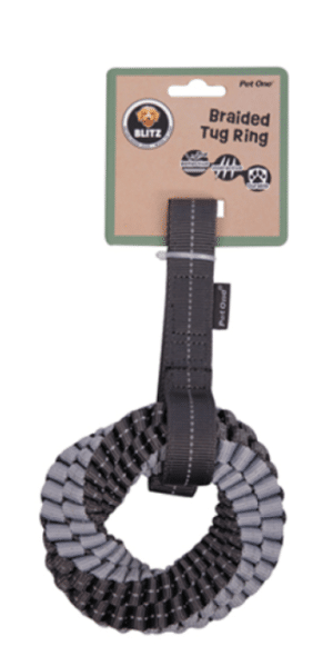DOG TOY BLITZ BRAIDED TUG RING W/STRAP GREY S